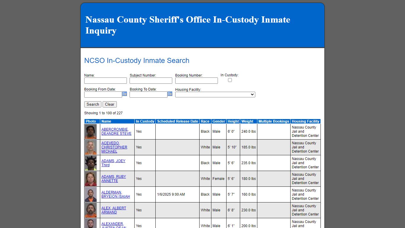 NCSO In-Custody Inmate Search